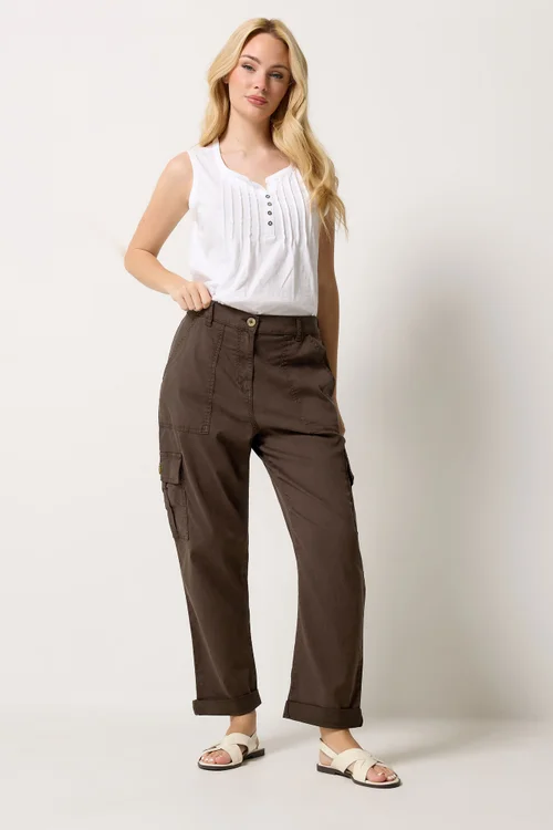 M&Co Chocolate Brown Cargo Trousers - 16/L27 Image 3