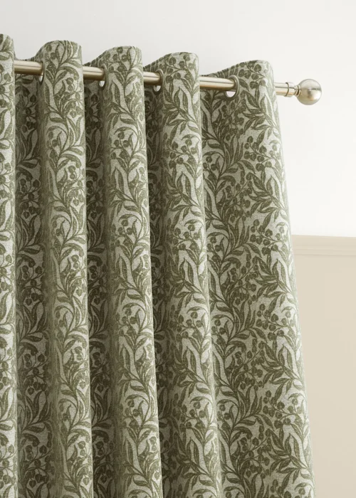 Bianca Fine Linens Chenille Leaves Lined Eyelet Curtains Green - 46W X 54D (117x137cm Image 3