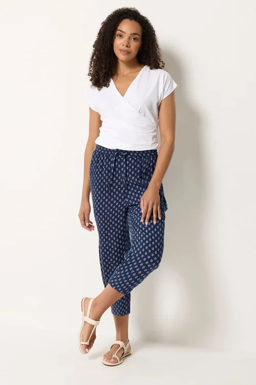 M&Co Navy Blue Dobby Cropped Trousers - 16/L31 Image 2