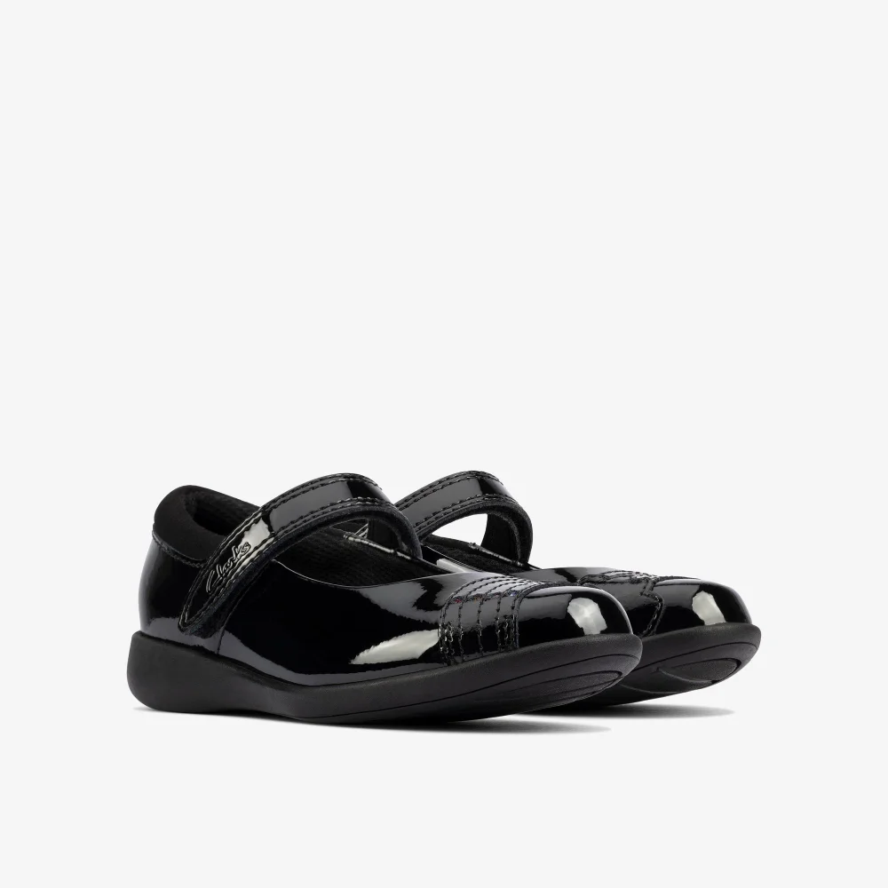Clarks School Etch Beam Toddler Black Patent Wide - 7 Infants Image 4