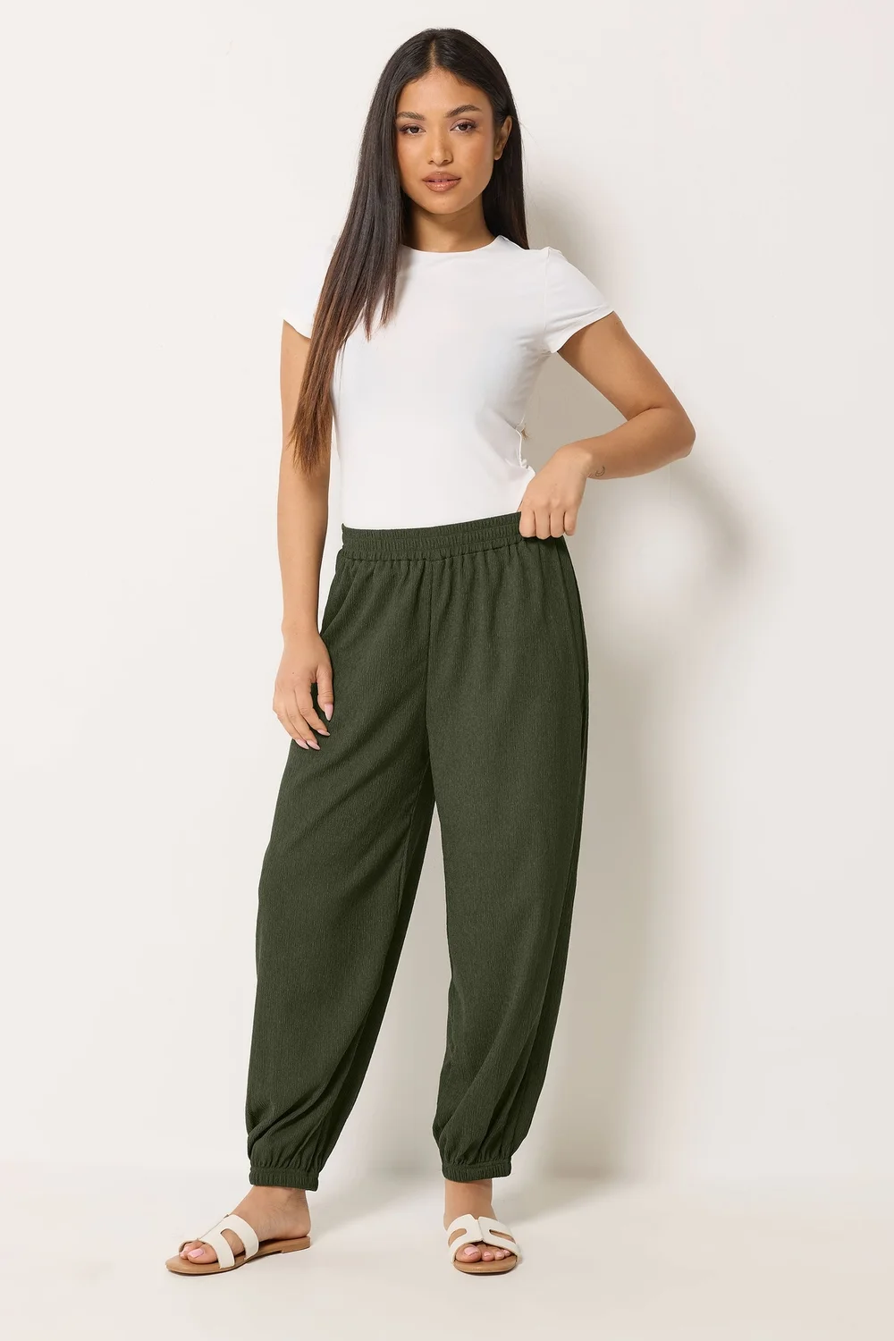 M&Co Petite Khaki Green Balloon Trousers - 10 Image 2