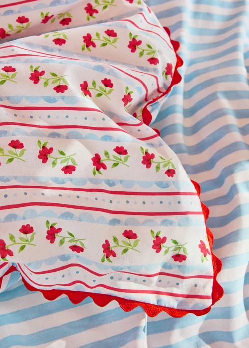 Cath Kidston Treasure Floral Stripe Reversible Cotton Duvet Cover Set Red / Navy - Single Image 5