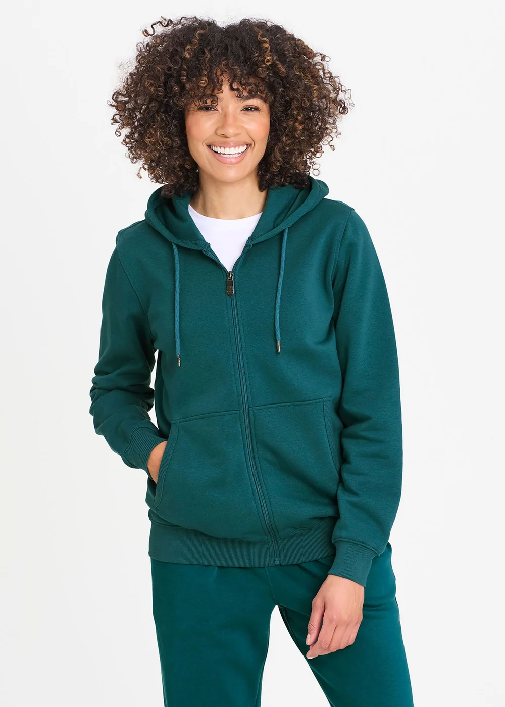 Cotton Traders Dark Teal Hooded Zip Through Sweat Top - 4XL Image 1