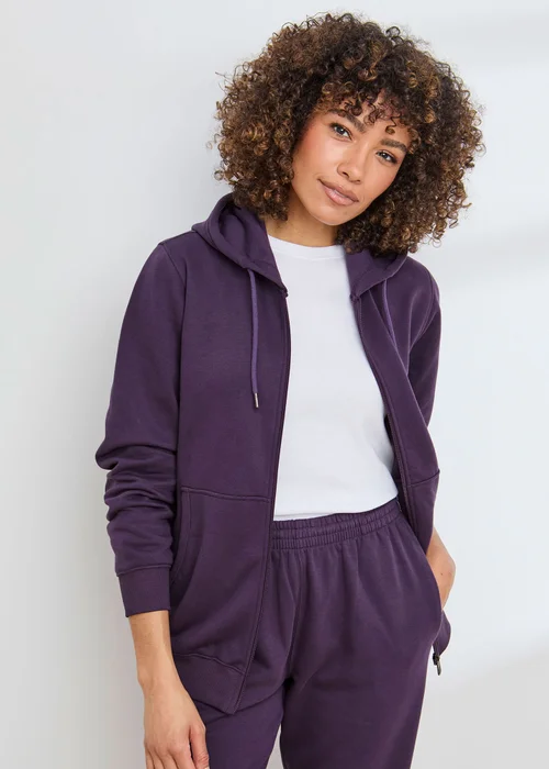 Cotton Traders Blackcurrant Hooded Zip Through Sweat Top - XL Image 2
