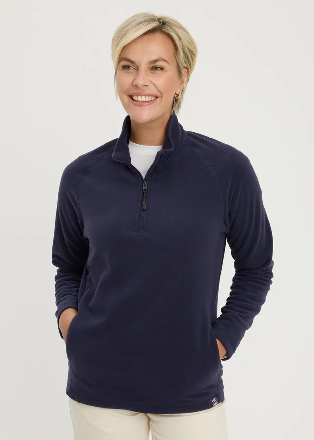 Cotton Traders Navy Microfleece Half Zip Top