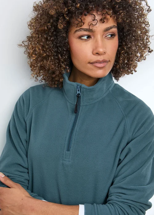 Cotton Traders Soft Teal Microfleece Half Zip Top - S Image 4