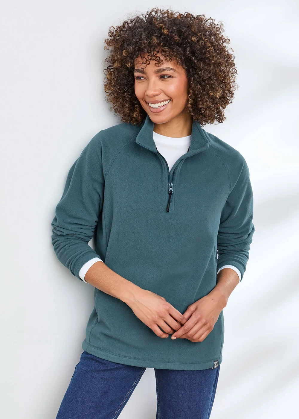 Cotton Traders Soft Teal Microfleece Half Zip Top - S Image 2