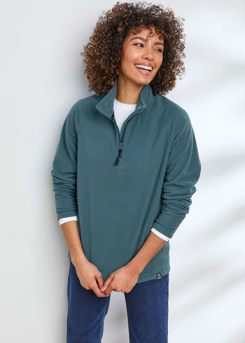 Cotton Traders Soft Teal Microfleece Half Zip Top - S Image 1