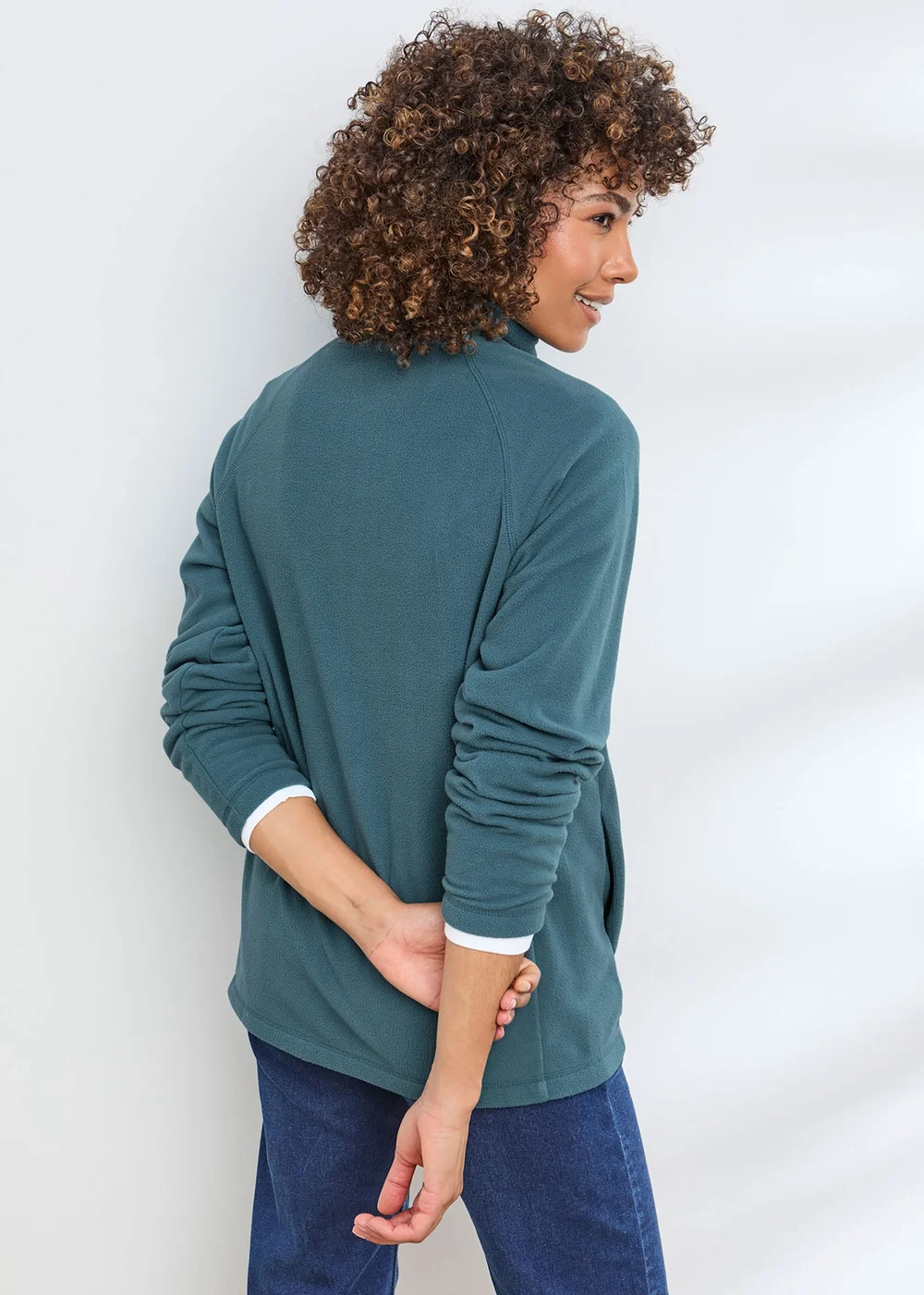 Cotton Traders Soft Teal Microfleece Half Zip Top - S Image 3