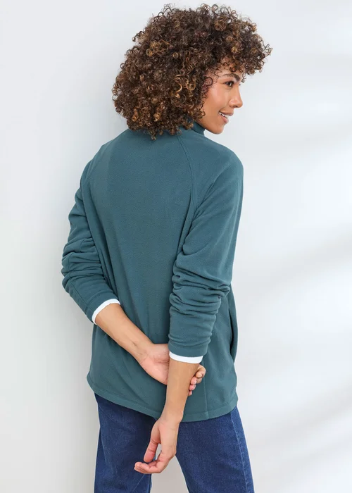 Cotton Traders Soft Teal Microfleece Half Zip Top - S Image 3