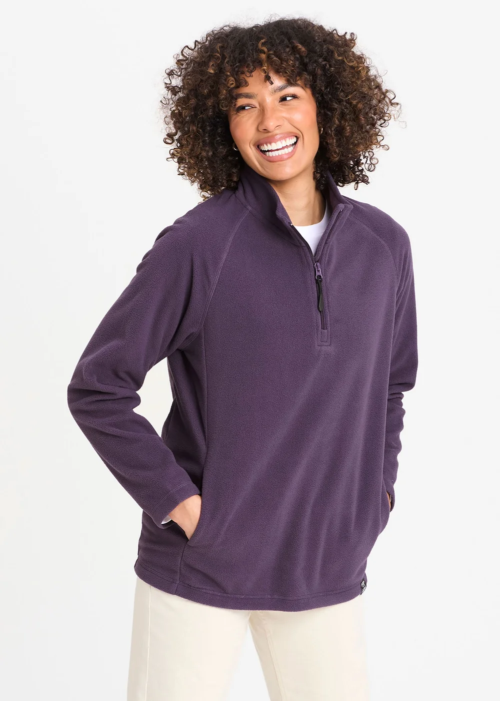Cotton Traders Blackcurrant Microfleece Half Zip Top - M Image 1