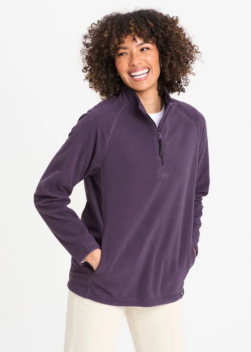 Cotton Traders Blackcurrant Microfleece Half Zip Top - M Image 1