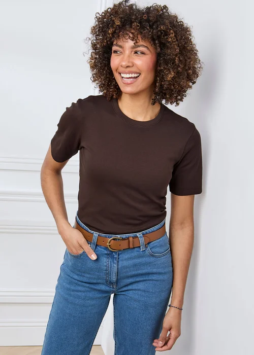 Cotton Traders Dark Chocolate Short Sleeve Crew Neck Base Layer Top - XL Image 2