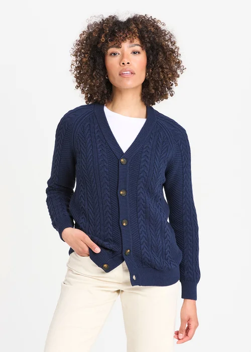 Cotton Traders Dark Sky Cotton Textured Cable Button Through Cardigan - 2XL Image 1