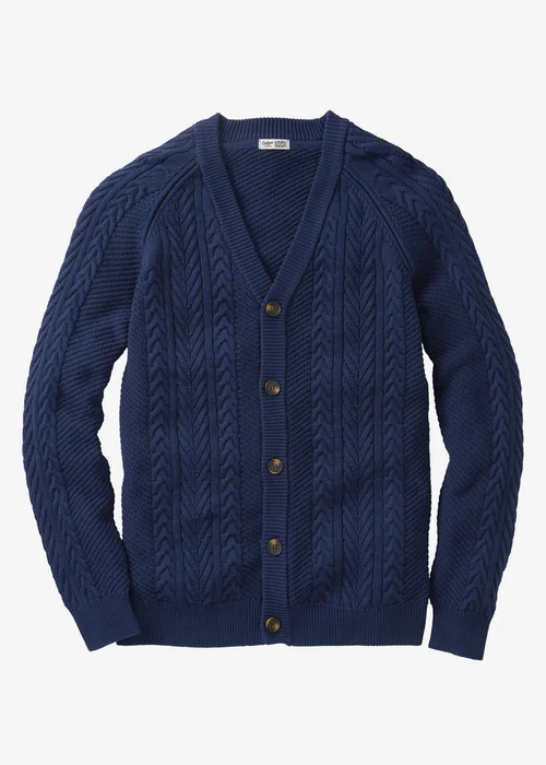 Cotton Traders Dark Sky Cotton Textured Cable Button Through Cardigan - 2XL Image 4