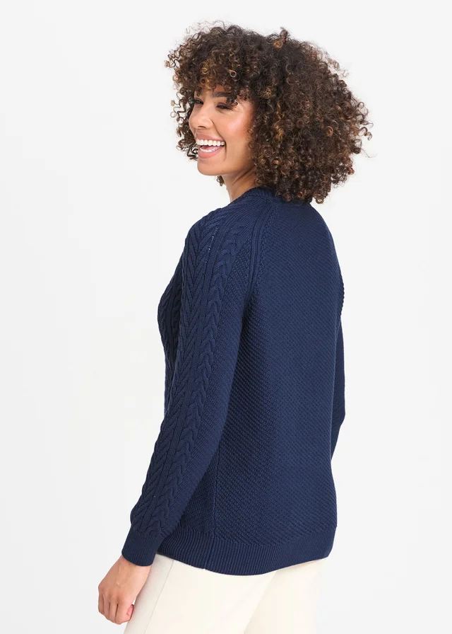 Cotton Traders Dark Sky Cotton Textured Cable Button Through Cardigan
