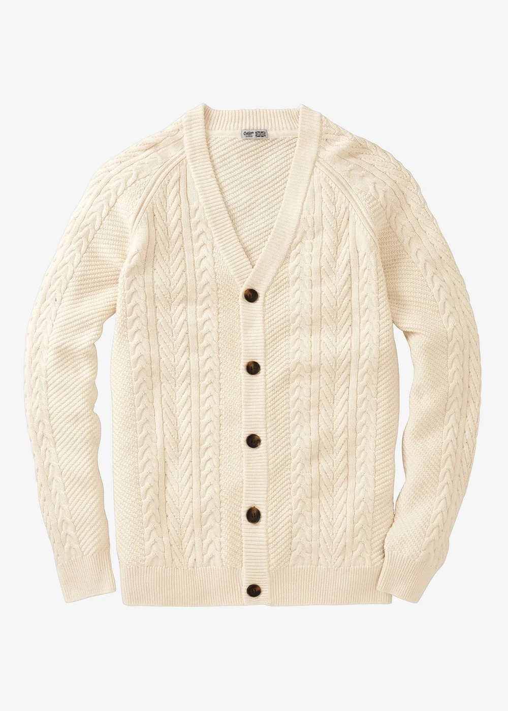 Cotton Traders Ecru Cotton Textured Cable Button Through Cardigan - 3XL Image 4