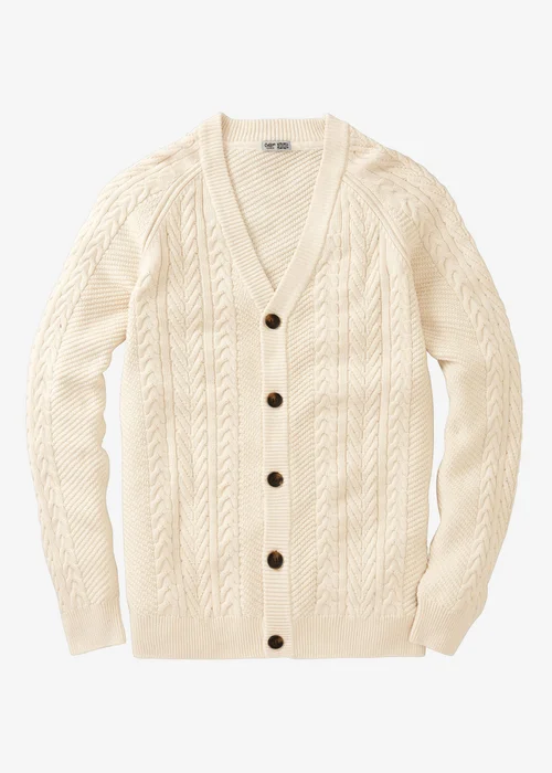Cotton Traders Ecru Cotton Textured Cable Button Through Cardigan - 3XL Image 4