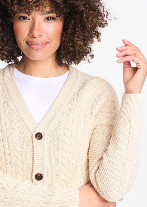 Cotton Traders Ecru Cotton Textured Cable Button Through Cardigan - 3XL Image 3