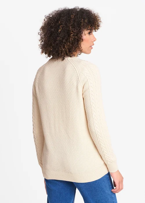 Cotton Traders Ecru Cotton Textured Cable Button Through Cardigan - 3XL Image 2