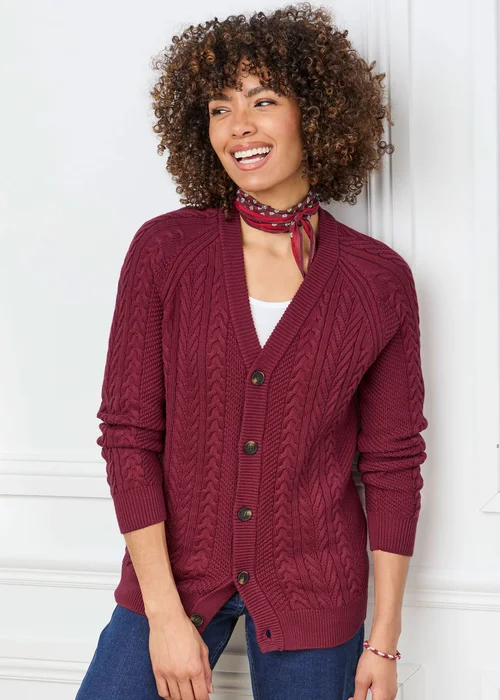 Cotton Traders Ruby Cotton Textured Cable Button Through Cardigan - L Image 2