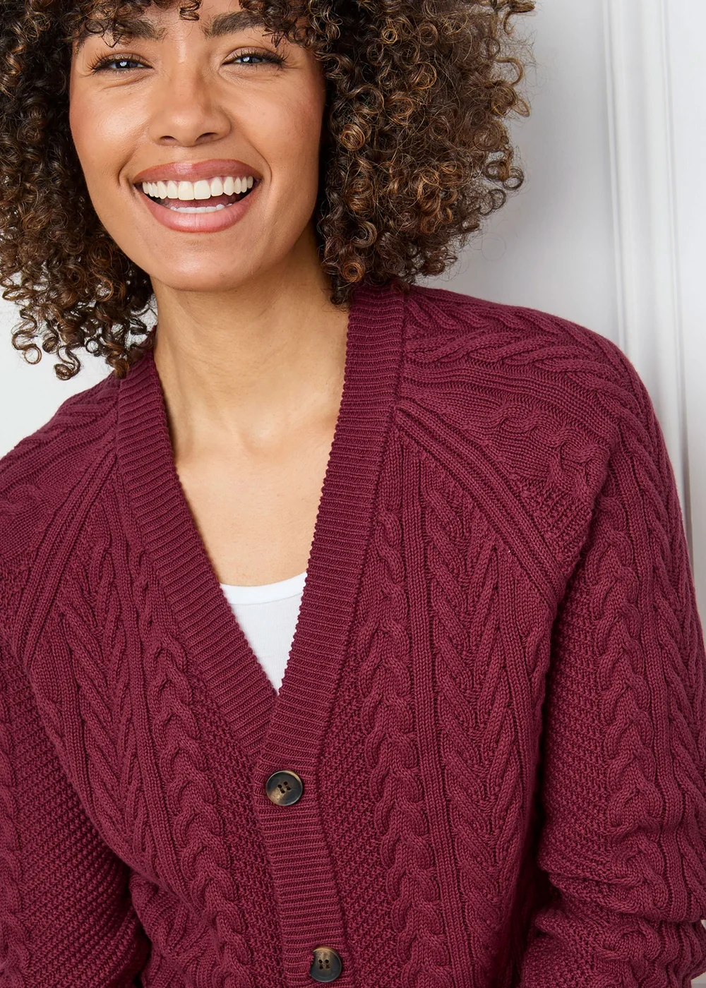 Cotton Traders Ruby Cotton Textured Cable Button Through Cardigan - L Image 4
