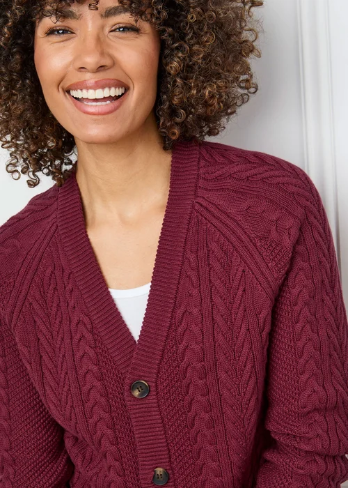 Cotton Traders Ruby Cotton Textured Cable Button Through Cardigan - L Image 4