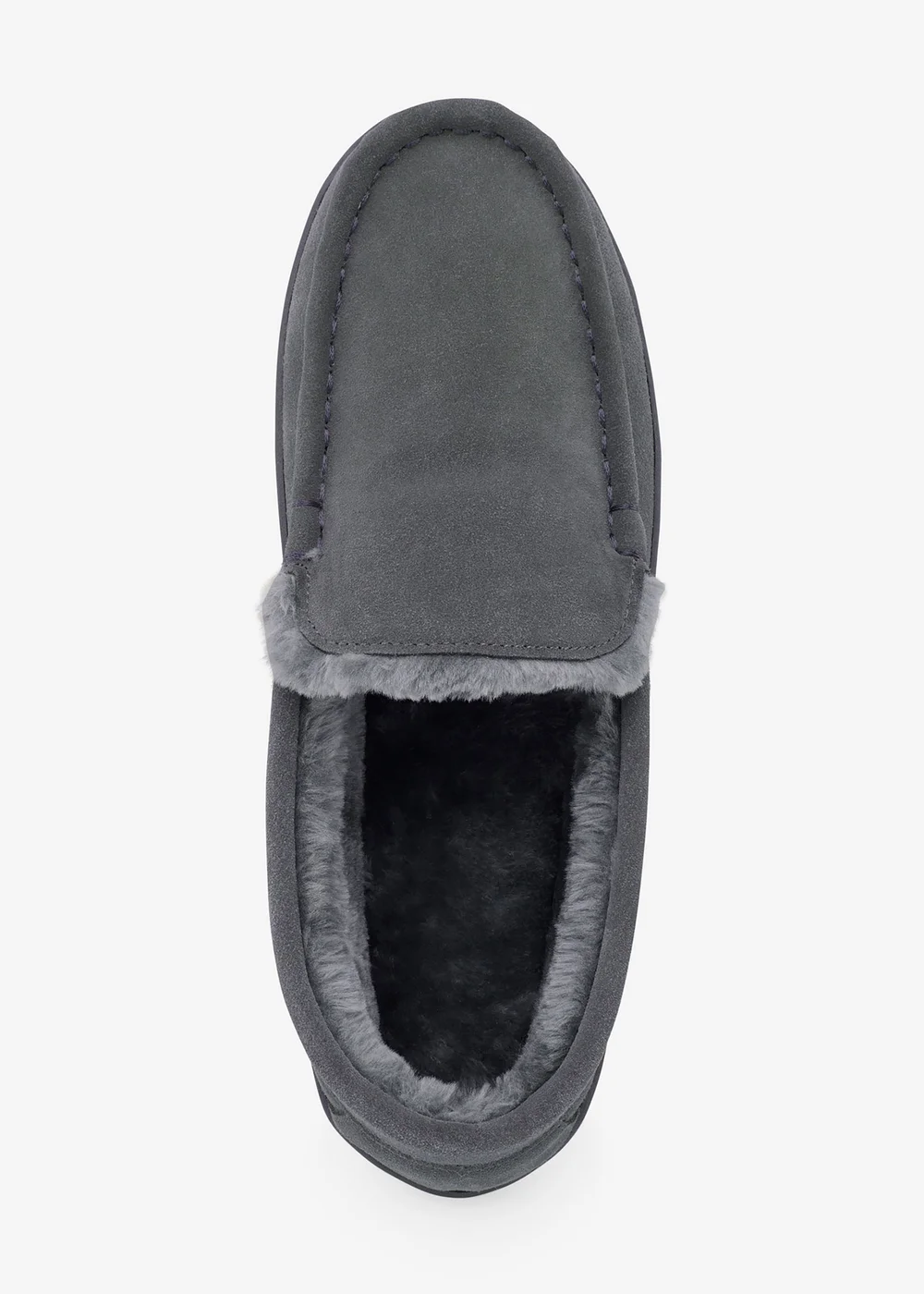 Cotton Traders Grey Faux Fur Lined Moccasin Slippers - 11 Image 2