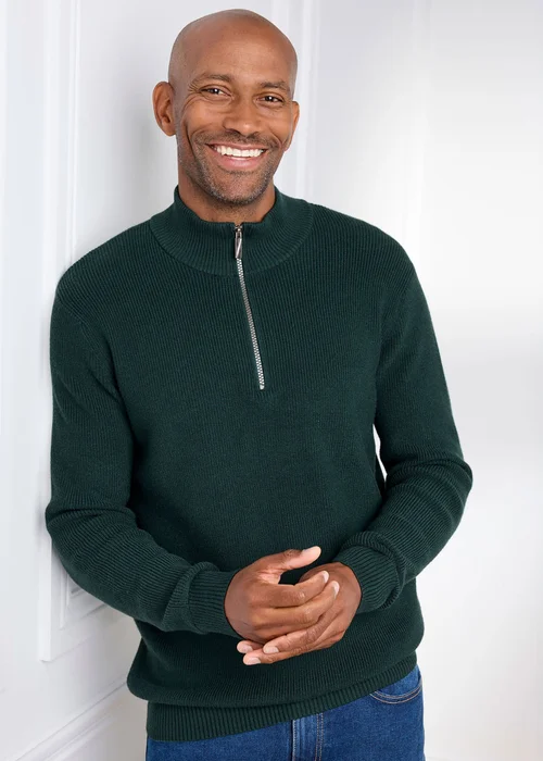 Cotton Traders Ink Rib Knit Zip Neck Jumper - L Image 2
