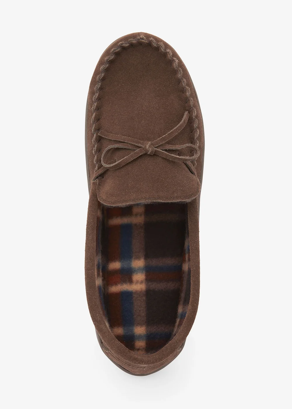 Cotton Traders Brown Suede Check-Lined Moccasin Slippers - 8 Image 2