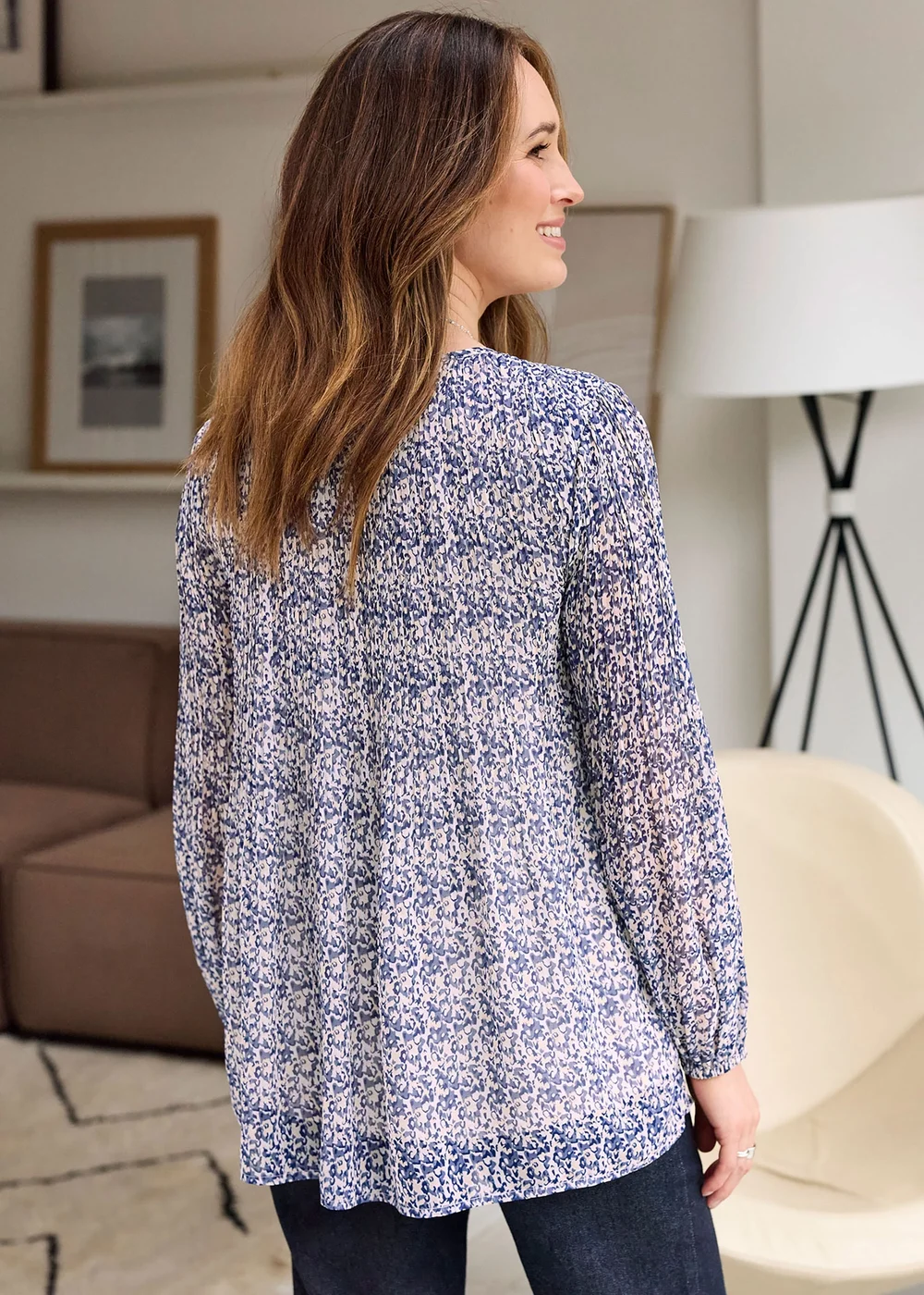 Cotton Traders Airforce Print Pleated Chiffon Blouse - 10 Image 3