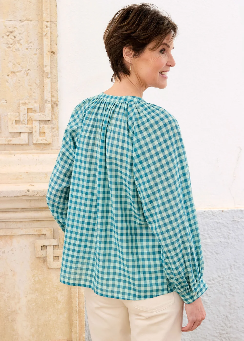 Cotton Traders Kingfisher Gingham Blouse - 22 Image 3