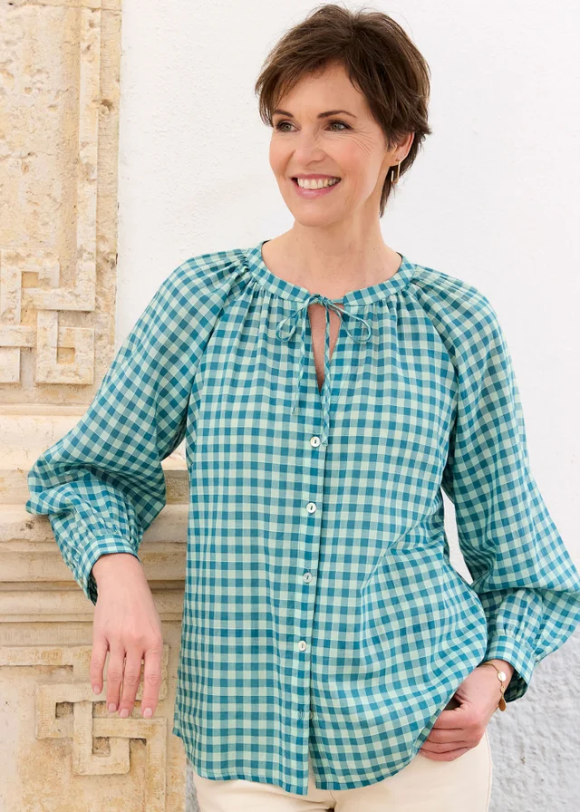 Cotton Traders Kingfisher Gingham Blouse