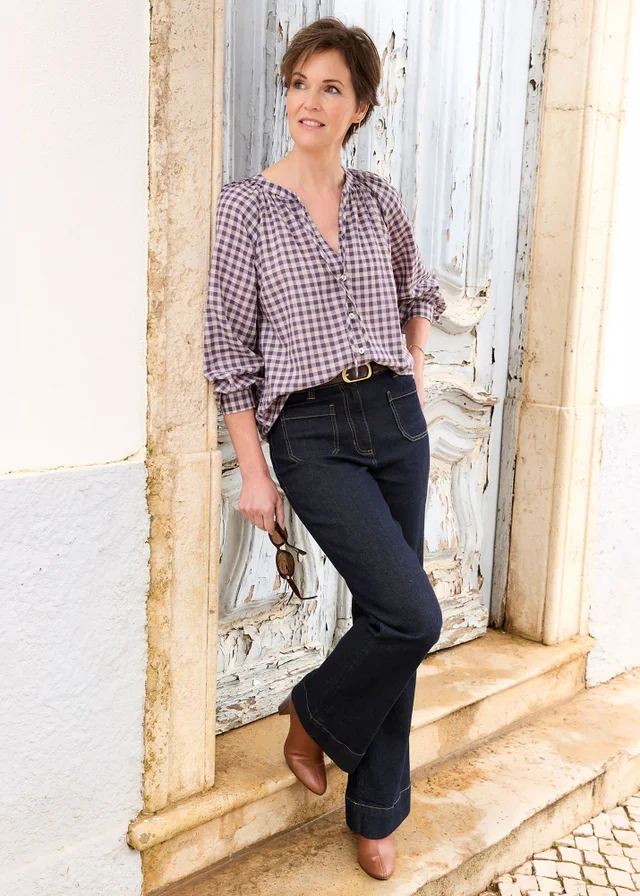 Cotton Traders Blackcurrant Gingham Blouse