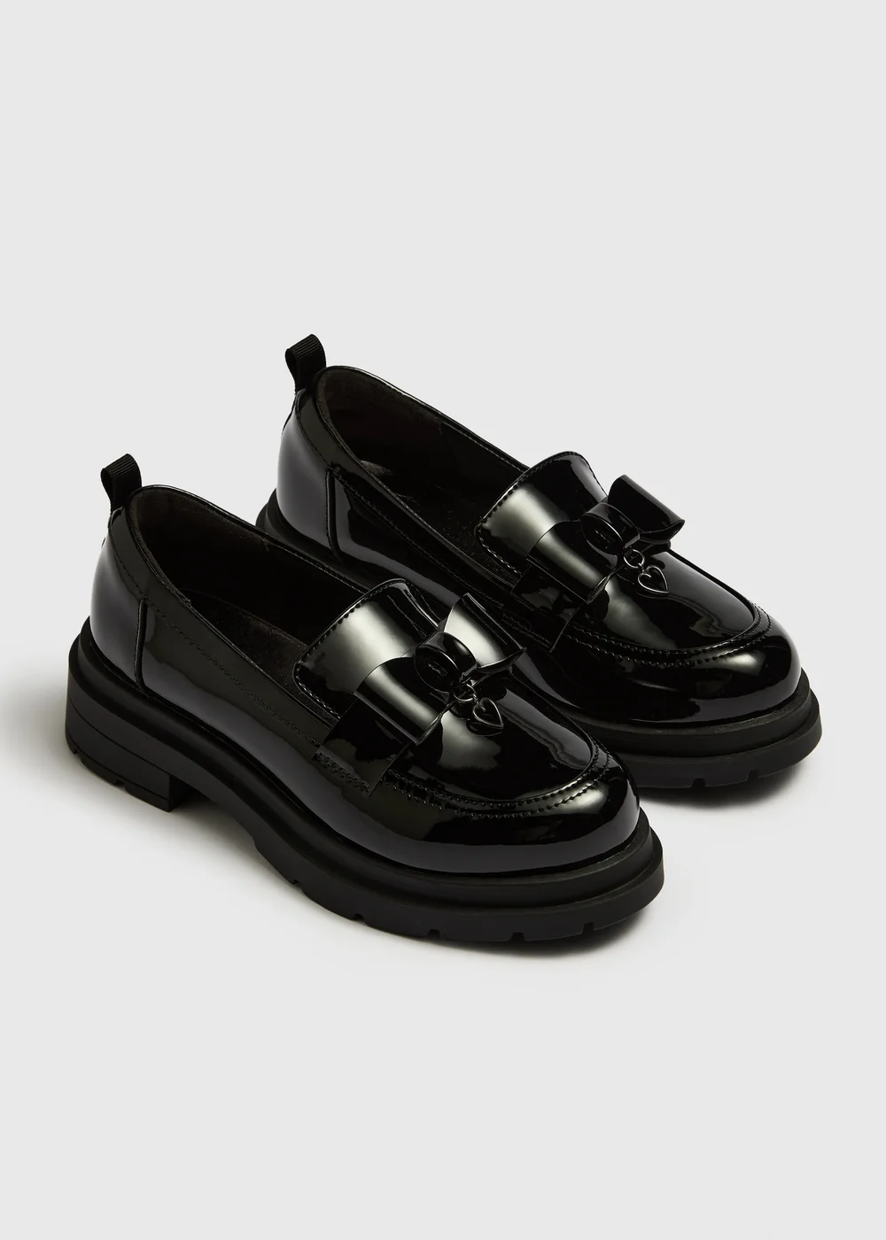 Girls Black Patent Chunky Bow Loafer (Younger 10-Older 6) - Size 10 Infants Image 1