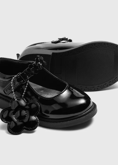 Girls Black Patent Flower Mary Janes (Younger 6-12) - Size 6 Infants Image 2