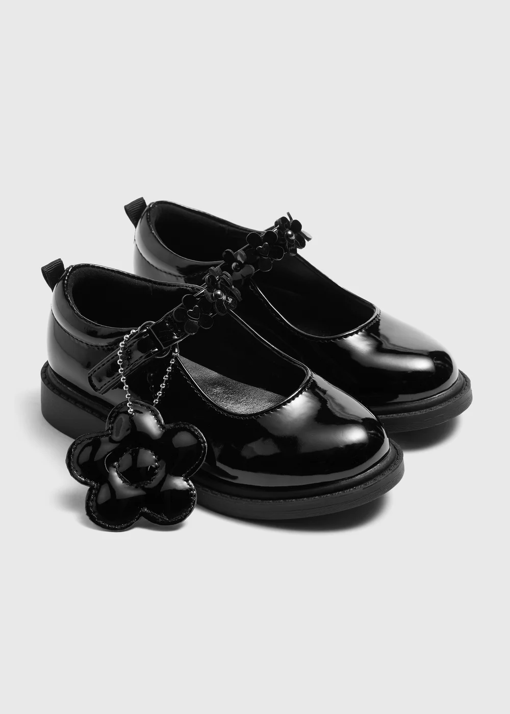 Girls Black Patent Flower Mary Janes (Younger 6-12) - Size 6 Infants Image 1