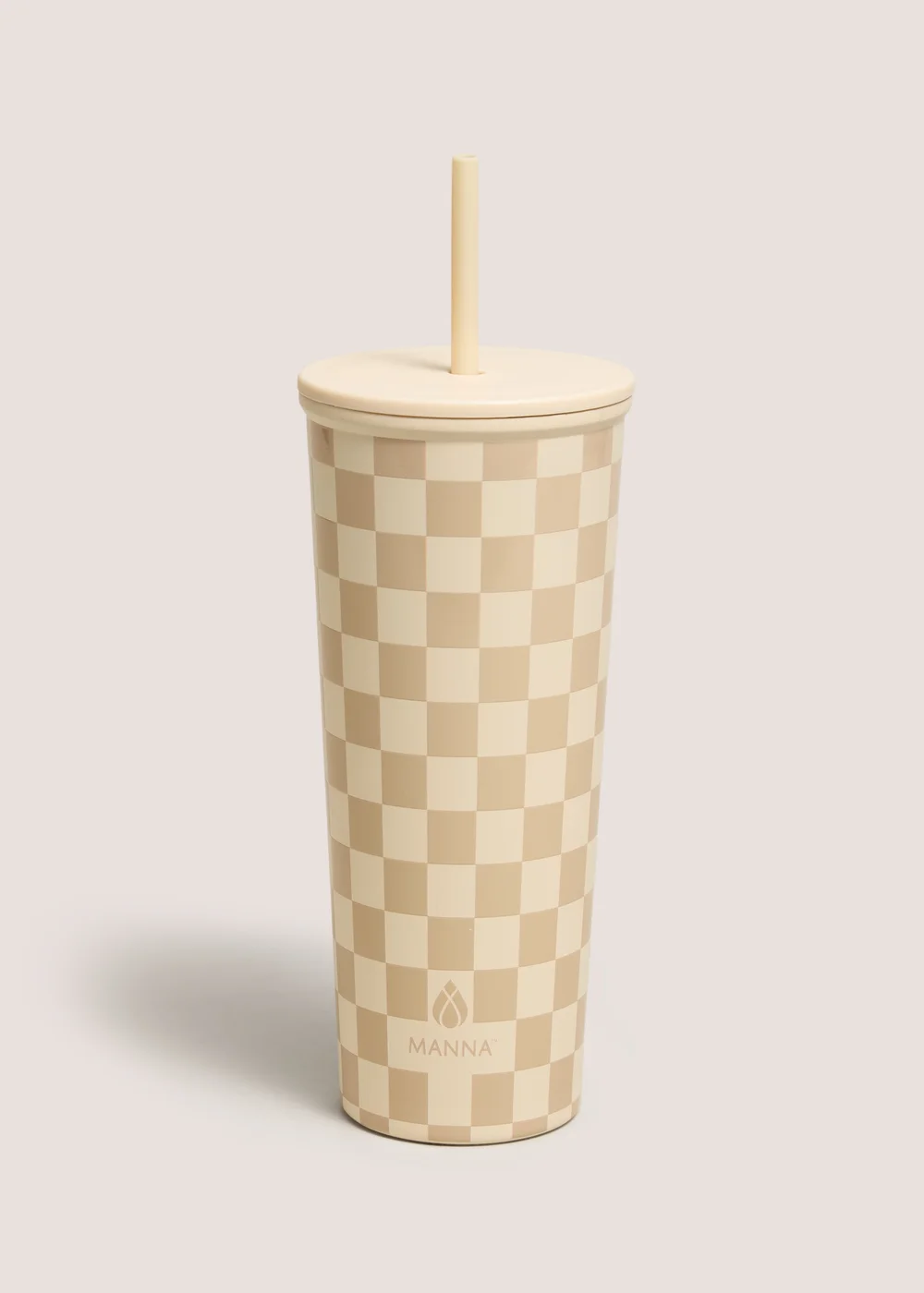 Cream Check Straw Tumbler Bottle Image 1