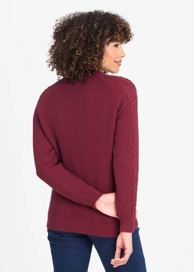 Cotton Traders Ruby Cotton Textured Cable Crew Neck Jumper
