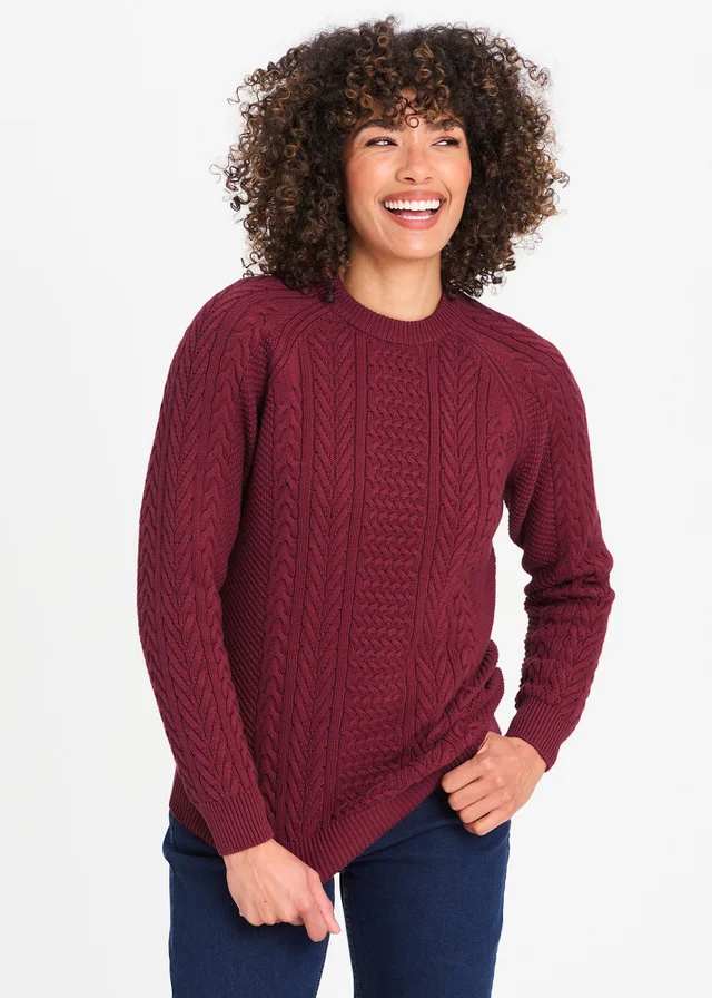 Cotton Traders Ruby Cotton Textured Cable Crew Neck Jumper