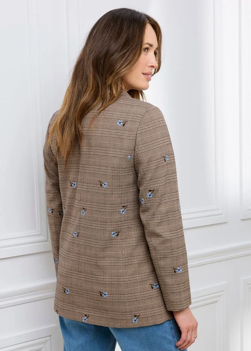Cotton Traders Dark Brown Embroidered Check Jacket - 14 Image 3
