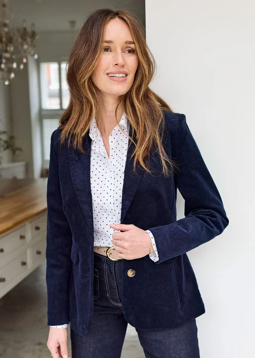 Cotton Traders Navy Single Breasted Cord Blazer - 12 Image 2