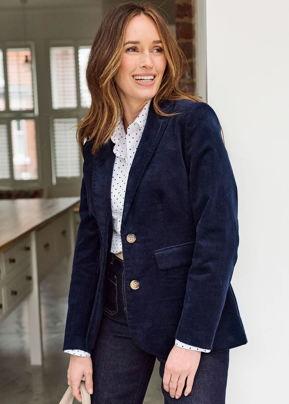 Cotton Traders Navy Single Breasted Cord Blazer - 12 Image 1