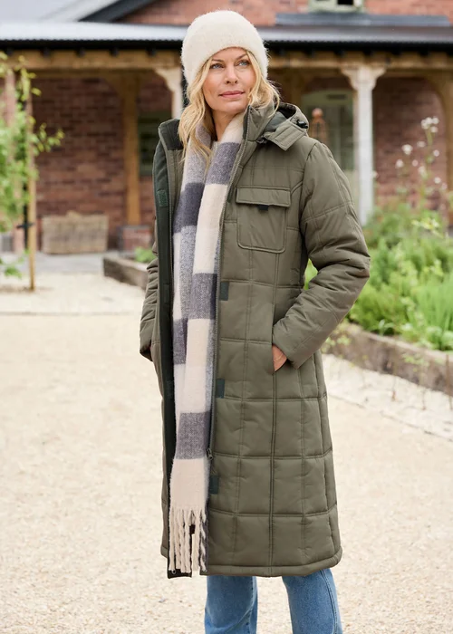 Cotton Traders Dark Forest Long Padded Hooded Coat - 14 Image 1