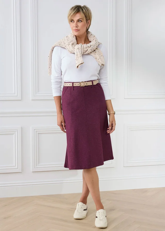 Cotton Traders Mulberry Jersey Denim Pull-On Midi Skirt