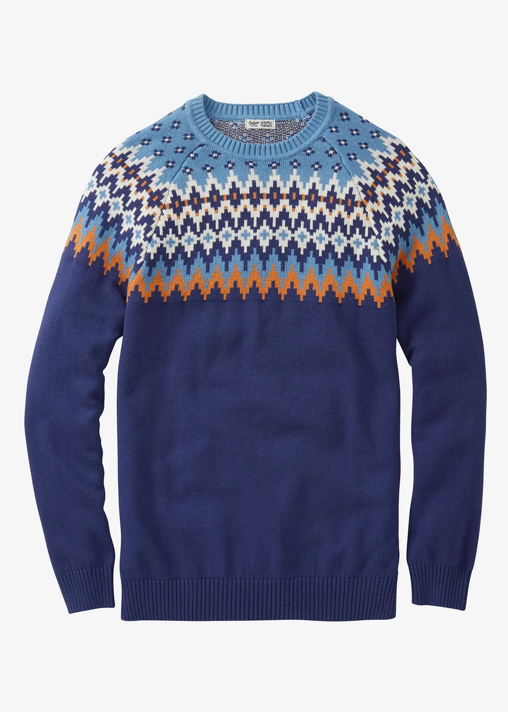 Cotton Traders Marine Cotton Fair Isle Crew Neck Jumper - 3XL Image 4