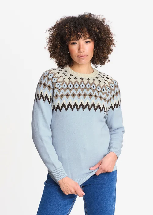 Cotton Traders Blue Sky Cotton Fair Isle Crew Neck Jumper - 3XL Image 2