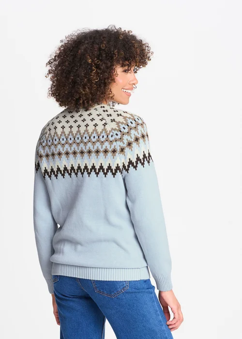 Cotton Traders Blue Sky Cotton Fair Isle Crew Neck Jumper - 3XL Image 3