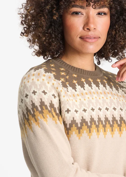 Cotton Traders Warm Beige Cotton Fair Isle Crew Neck Jumper - 3XL Image 3