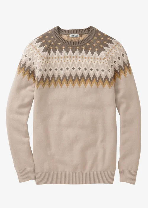 Cotton Traders Warm Beige Cotton Fair Isle Crew Neck Jumper - 3XL Image 4